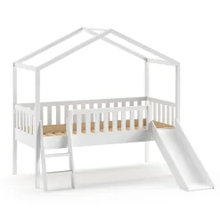 Lit cabane 90x200 toboggan sommier inclus Vipack Dallas Blanc