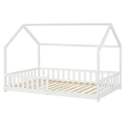 Lit cabane Ydre bois de pin 120 x 200 cm blanc en.casa