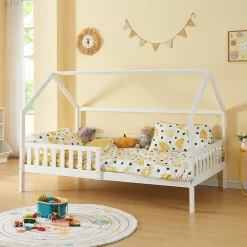 Lit cabane Ydre bois de pin 120 x 200 cm blanc en.casa