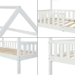 Lit cabane Ydre bois de pin 90 x 200 cm blanc en.casa