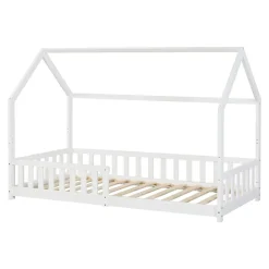 Lit cabane Ydre bois de pin 90 x 200 cm blanc en.casa