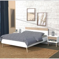 Lit CAMPER 160x200 cm / Décor chêne blanchi et blanc