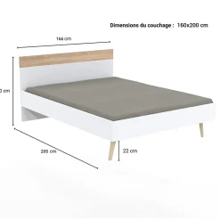 Lit CAMPER 160x200 cm / Décor chêne blanchi et blanc