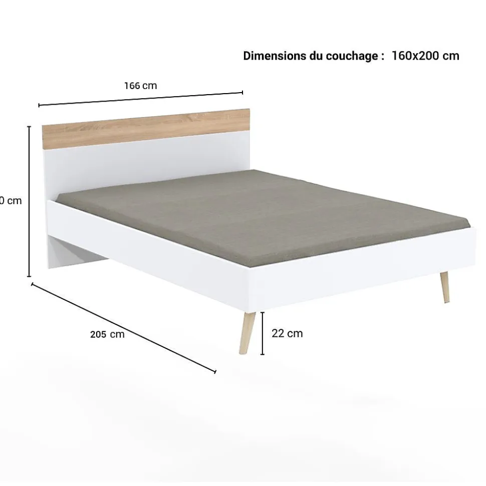 Lit CAMPER 160x200 cm / Décor chêne blanchi et blanc