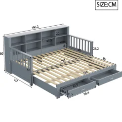 Lit canapé extensible bois massif 90 180 par 190 cm rangement prise deux tiroirs sommier multifonction pin gris 1