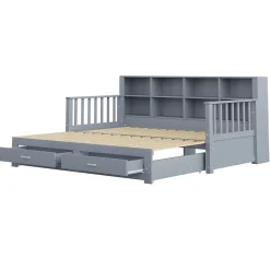 Lit canapé extensible bois massif 90 180 par 190 cm rangement prise deux tiroirs sommier multifonction pin gris 1