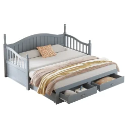 Lit canapé extensible pin 90 190 par 180 190 colonnes dossier accoudoirs tiroirs sommier multifonction gris