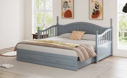 Lit canapé extensible pin 90 190 par 180 190 colonnes dossier accoudoirs tiroirs sommier multifonction gris