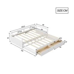 Lit canapé extensible quatre vingt dix cent quatre vingt par deux cents bois de pin avec tiroirs sommier rangement blanc