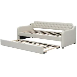 Lit Canapé 90x200cm, Avec Lit Escamotable, USB, Beige