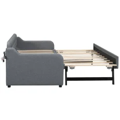 Lit Canapé 90x200cm, Avec Lit Escamotable, USB, Gris