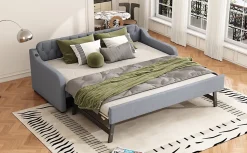 Lit Canapé 90x200cm, Avec Lit Escamotable, USB, Gris