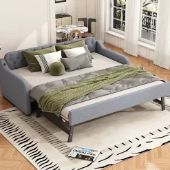 Lit Canapé 90x200cm, Avec Lit Escamotable, USB, Gris