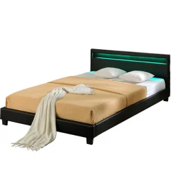 Lit capitonné à LED Paris 160 x 200 cm Noir Corium