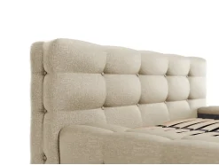 Lit capitonné 140 x 190 cm - Tissu chiné - Beige + Sommier + Matelas - LERUCO