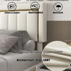 Lit capitonné, 160 x 200 cm, avec tête de lit et espace de rangement, en velours beige