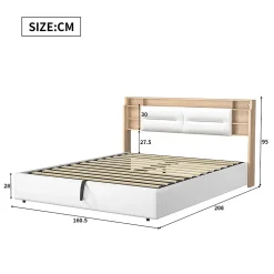 Lit capitonné, 160 x 200 cm, avec fonction de charge USB de type C, éclairage LED et 4 tiroirs, sommier à lattes en bois