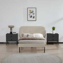 Lit capitonné Porvoo 90 x 200 cm beige en.casa