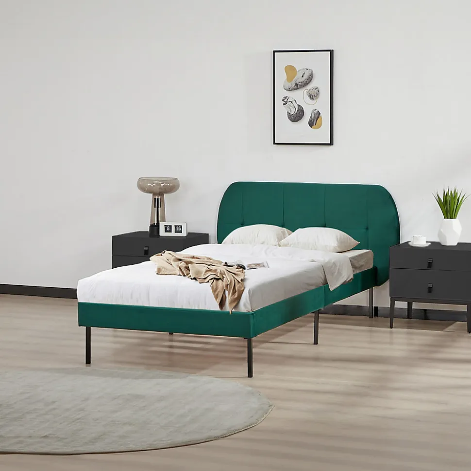 Lit capitonné Porvoo 90 x 200 cm vert foncé en.casa