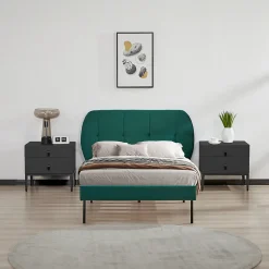 Lit capitonné Porvoo 90 x 200 cm vert foncé en.casa