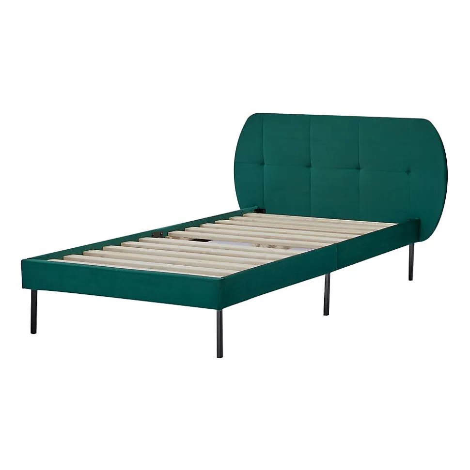 Lit capitonné Porvoo 90 x 200 cm vert foncé en.casa