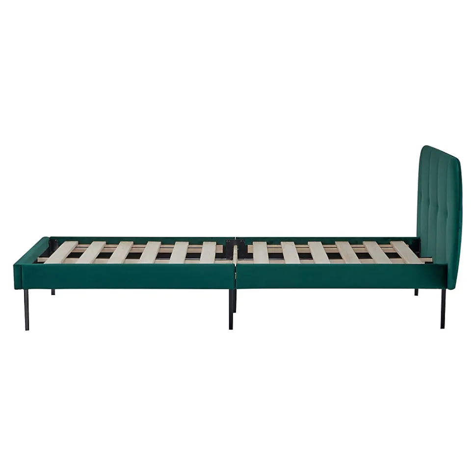 Lit capitonné Porvoo 90 x 200 cm vert foncé en.casa