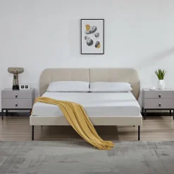 Lit capitonné Porvoo 140 x 200 cm beige en.casa