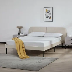 Lit capitonné Porvoo 140 x 200 cm beige en.casa