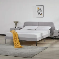 Lit capitonné Porvoo 140 x 200 cm gris en.casa