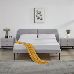 Lit capitonné Porvoo 140 x 200 cm gris en.casa