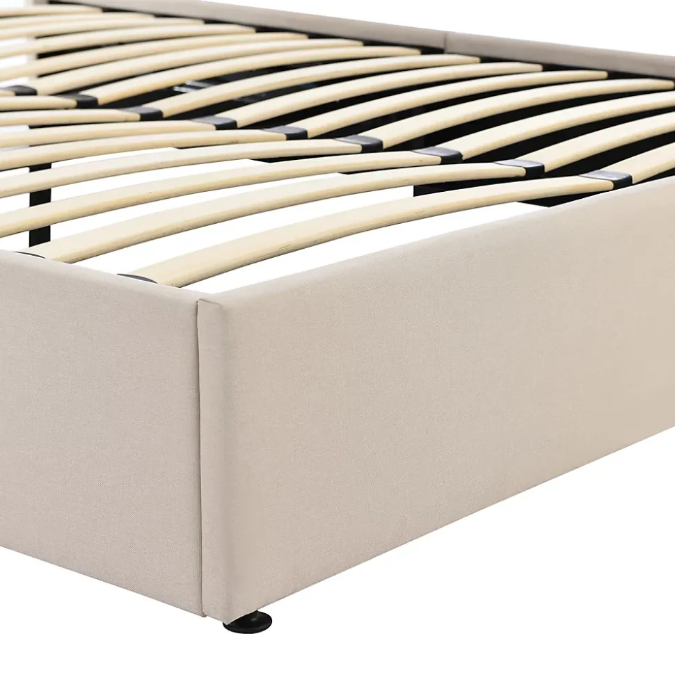 Lit capitonné,160 x 200 cm, avec sommier à lattes hydraulique, avec espace de rangement,beige