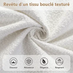 Lit capitonné 140x190 cm - Tête de lit à oreilles - Pieds en bois d'hévéa - Sommier à lattes - Tissu bouclé - Blanc(sans matelas)