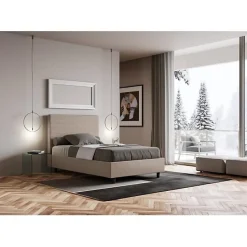 Lit capitonné 120x190 simili cuir gris tourterelle Focus sans sommier