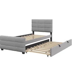 Lit capitonné 90x190cm - lit gigogne - velours - gris (matelas non inclus)