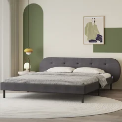 Lit capitonné 160x200cm gris avec tête de lit et sommier - TULSA