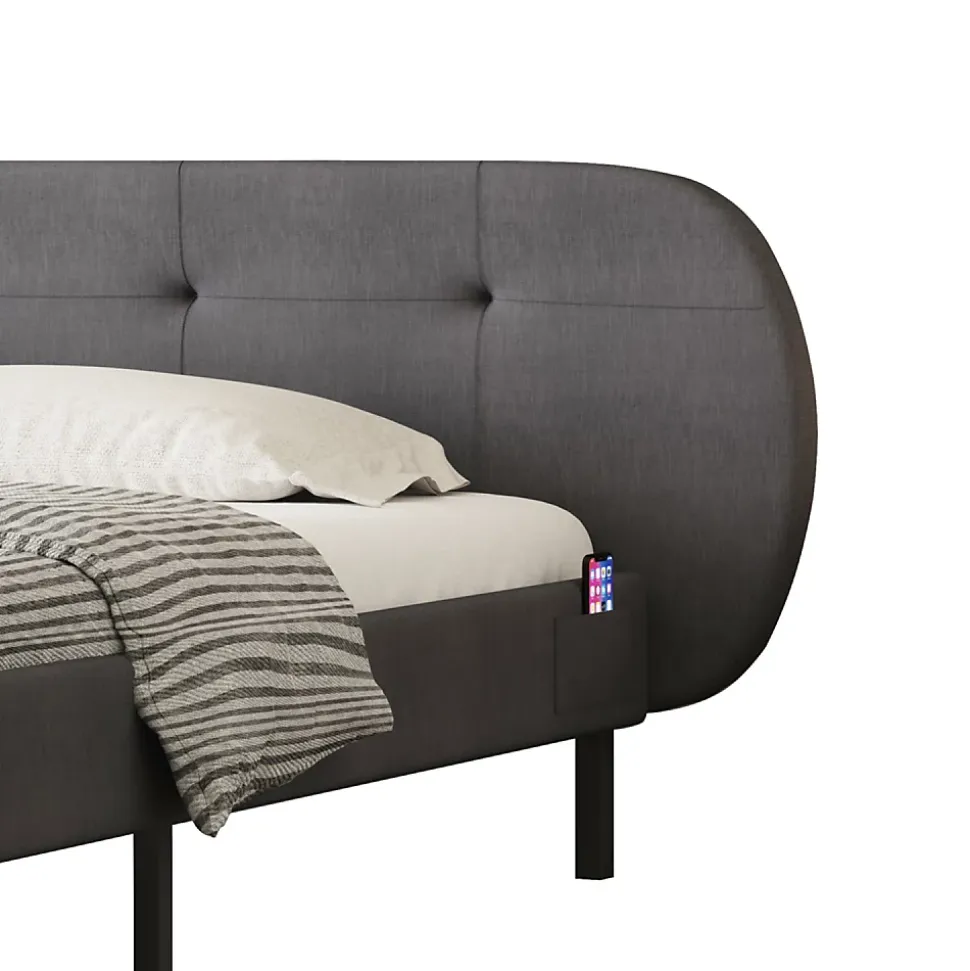 Lit capitonné 140x190cm gris avec tête de lit et sommier - TULSA