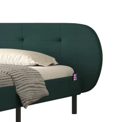Lit capitonné 140x190cm vert avec tête de lit et sommier - TULSA