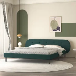 Lit capitonné 140x190cm vert avec tête de lit et sommier - TULSA