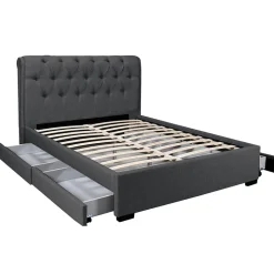 Lit CHELSEA 160x200 + 4 tiroirs + sommier / Gris foncé