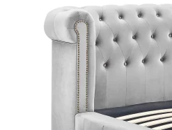 Lit chesterfield 160 x 200 cm - Velours - Gris clair + Matelas - TONGERLA