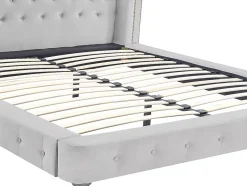 Lit chesterfield 160 x 200 cm - Velours - Gris clair + Matelas - TONGERLA