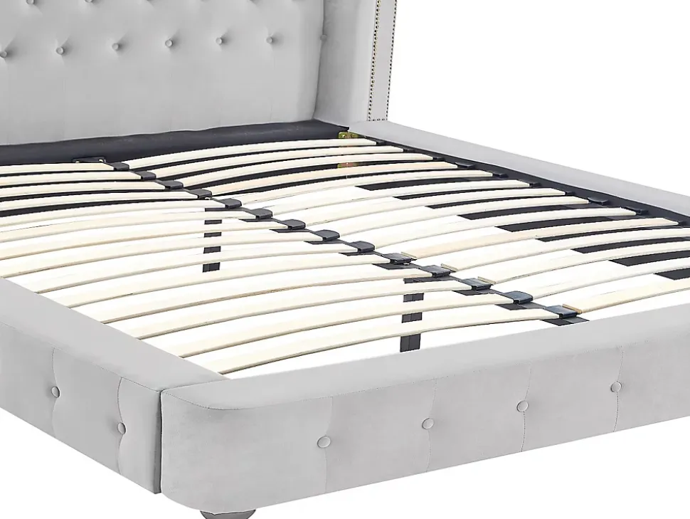 Lit chesterfield 160 x 200 cm - Velours - Gris clair + Matelas - TONGERLA