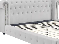 Lit chesterfield 160 x 200 cm - Velours - Gris clair + Matelas - TONGERLA