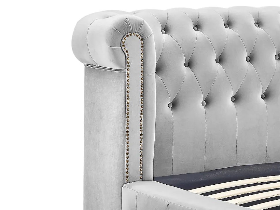 Lit chesterfield 160 x 200 cm - Velours - Gris clair - TONGERLA