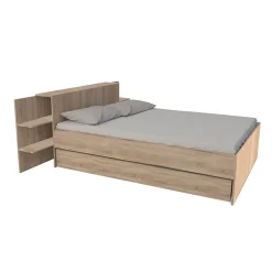 Lit CITY 140x190 + tête de lit chevet + 1 tiroir /Décor Chêne blanchi