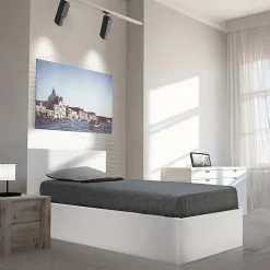 Lit coffre 1 place 90x190cm couleur Blanc avec sommier MARO