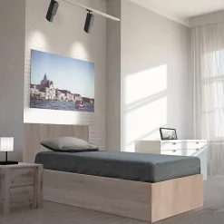 Lit coffre 1 place 90x190cm couleur Chêne avec sommier MARO