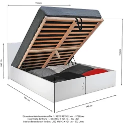 Lit coffre 2 places 140x190cm Blanc avec sommier MARO