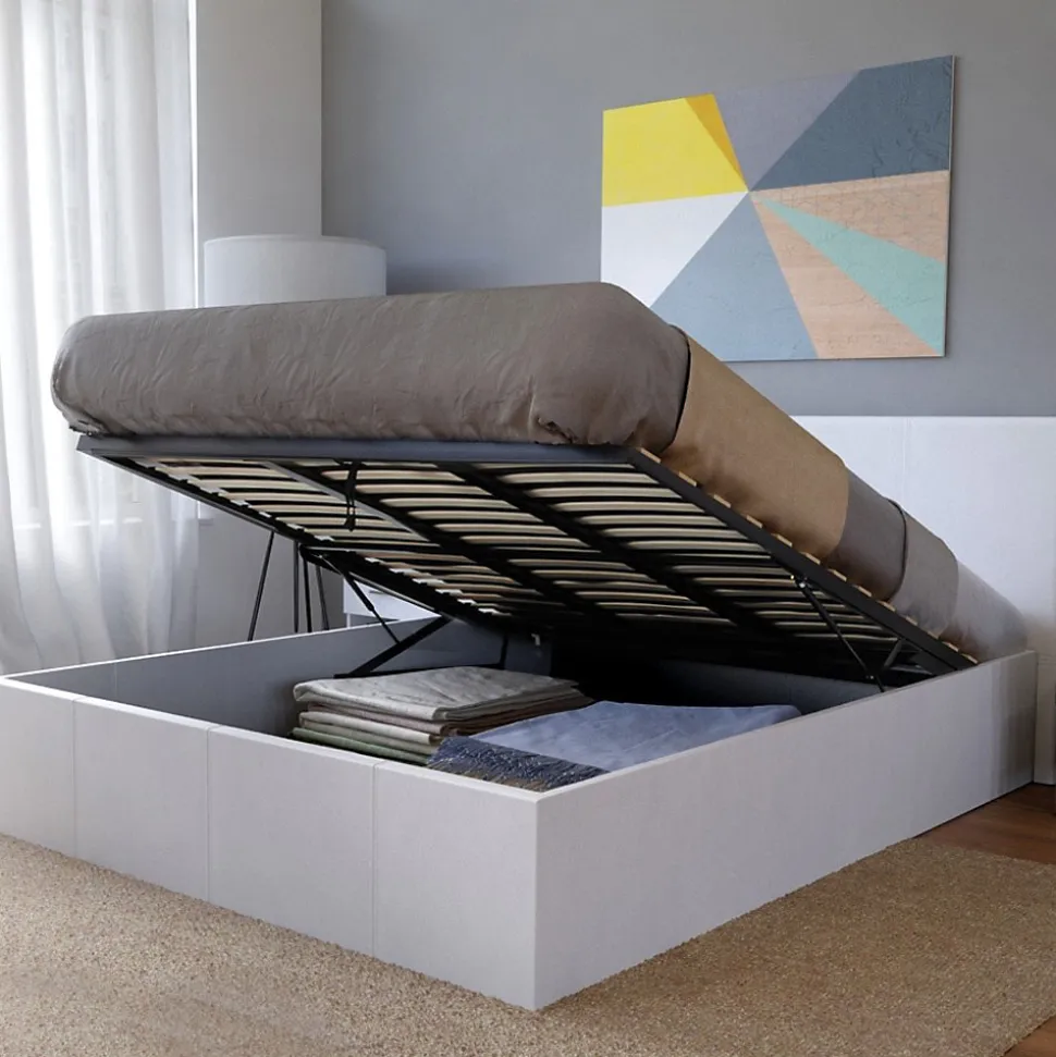 Lit coffre 2 places 160x200cm blanc avec sommier BACELAN