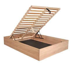 Lit coffre 2 places 160x200cm couleur chêne avec sommier BILYBA